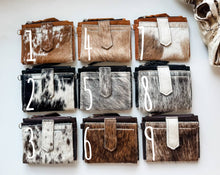 Load image into Gallery viewer, Dakota Wristlet Wallet - Western Cowhide Leather Credit Card: 1 - TAN + WHITE COWHIDE