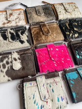 Load image into Gallery viewer, Dakota Wristlet Wallet - Western Cowhide Leather Credit Card: 1 - TAN + WHITE COWHIDE