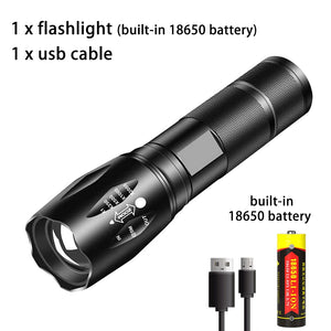 Powerful T6 LED Flashlight Super Bright Aluminum Alloy Portable Torch USB Rechargeable Outdoor Camping Tactical Flash Light