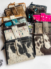 Load image into Gallery viewer, Dakota Wristlet Wallet - Western Cowhide Leather Credit Card: 10 - PINK + SILVER