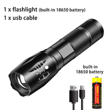 Load image into Gallery viewer, Powerful T6 LED Flashlight Super Bright Aluminum Alloy Portable Torch USB Rechargeable Outdoor Camping Tactical Flash Light